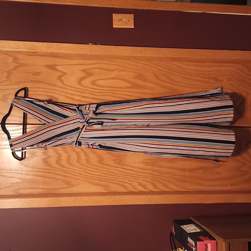 Vneck multi colored striped jumpsuit